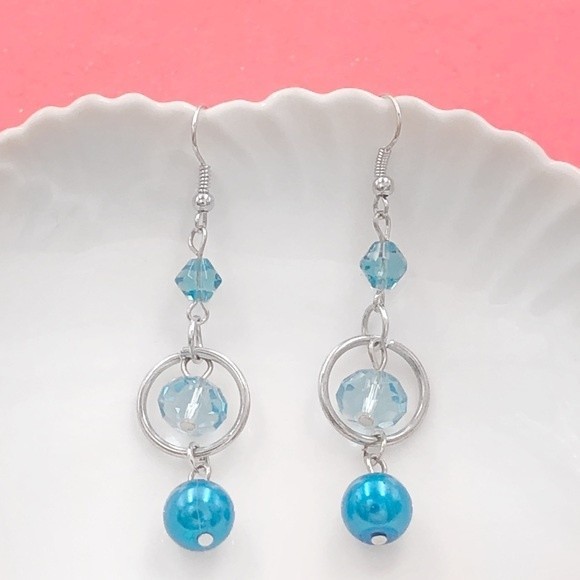 Fashion Jewelry Jewelry - 🍀 Aqua Blue Beaded Silver Dangle Earrings